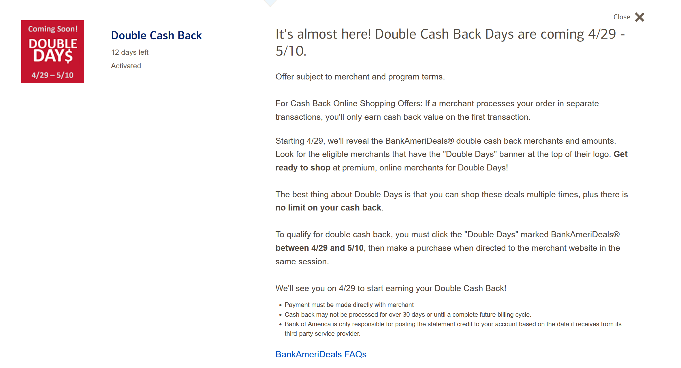 Bank of America double cashback