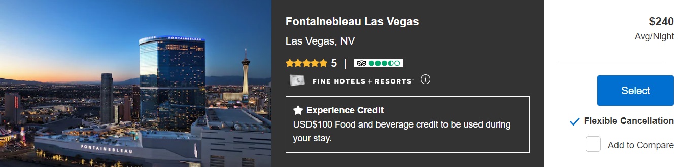Amex Fine Hotels & Resorts FHR Fontainebleau Las Vegas