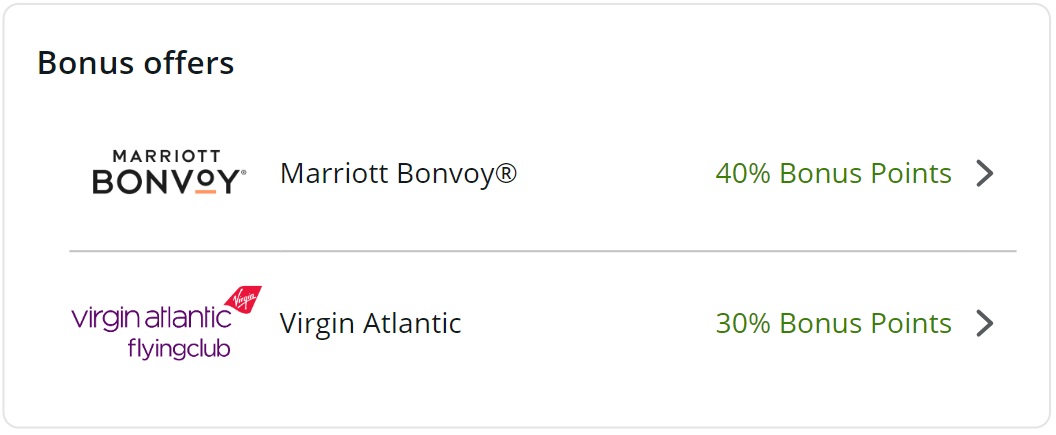 Chase transfer bonuses Virgin Atlantic & Marriott Bonvoy