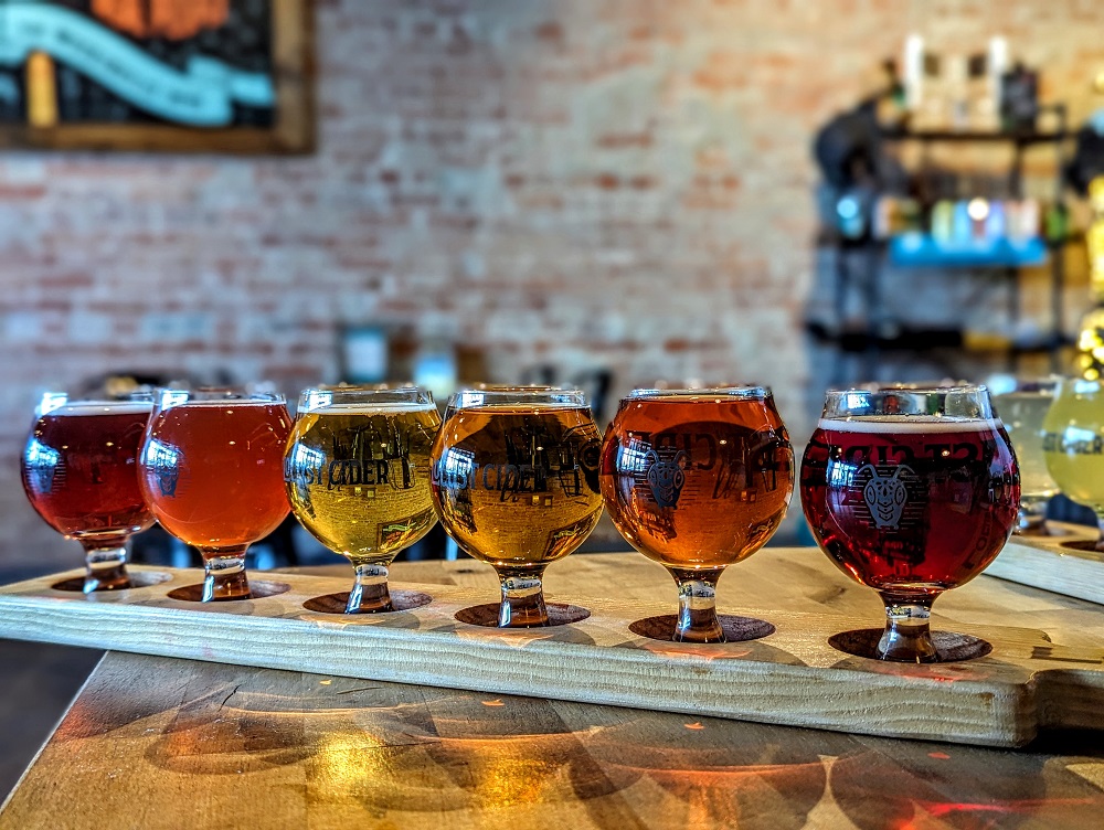 Cider flight at Locust Cider (also dog-friendly inside)