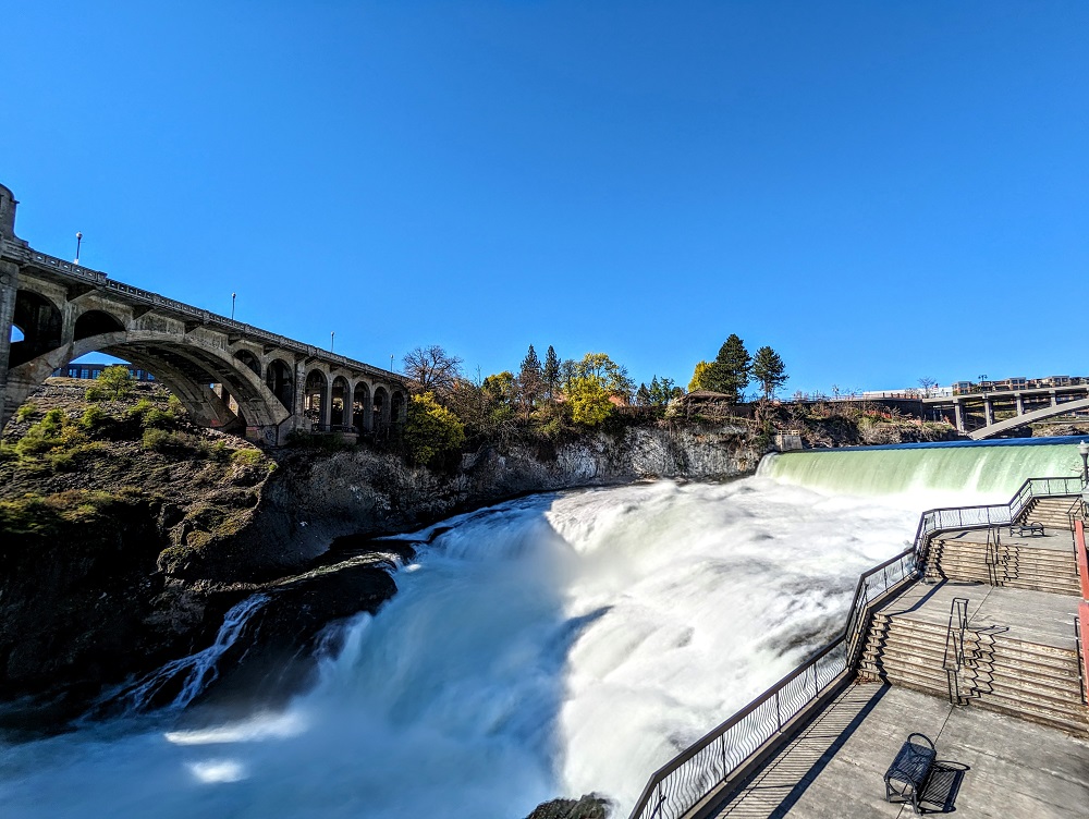 View of Spokane Lower Falls from the SkyRide (a gondola ride you can take over the falls)