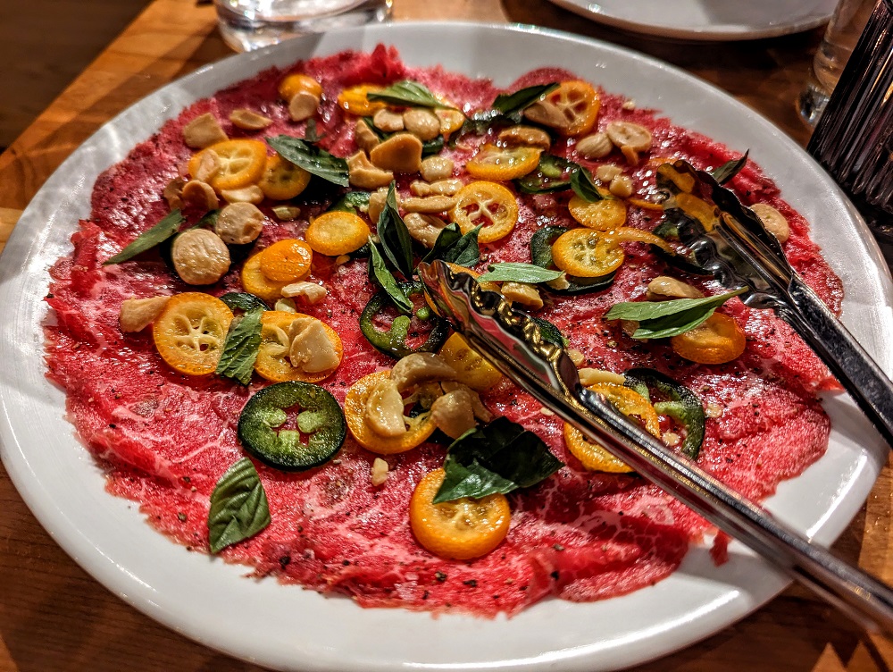 Wagyu beef carpaccio with kumquat & jalapeno at Tavolata (this is available in the inKind app)