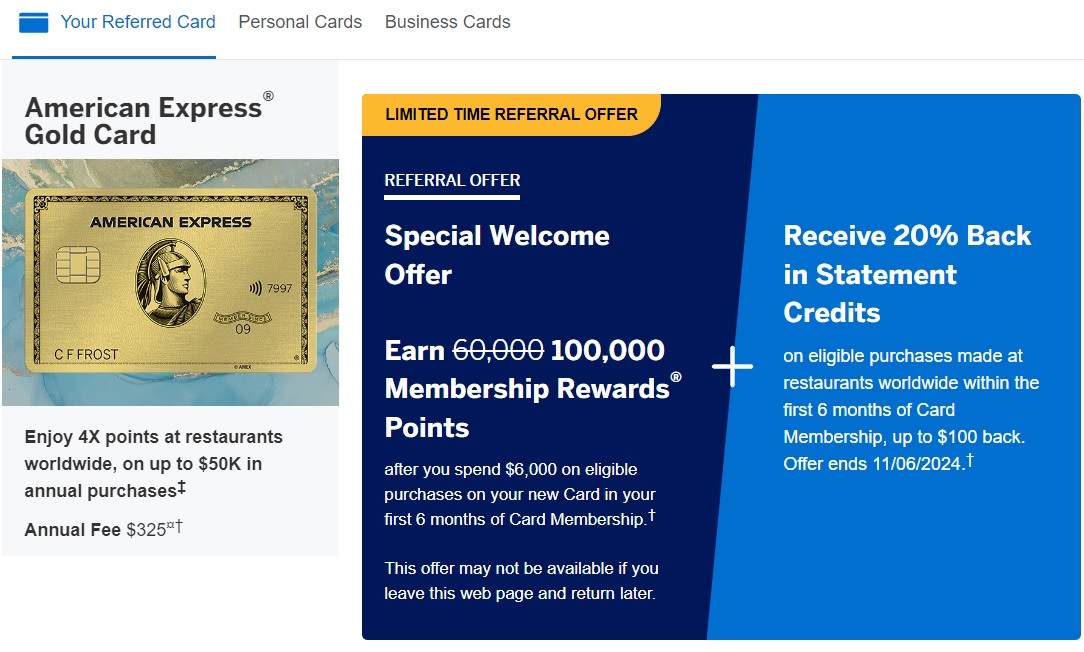 Amex Gold 100k offer