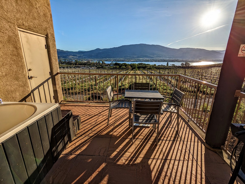 Spirit Ridge Resort in Osoyoos, Canada - Patio with grill, seating & tub