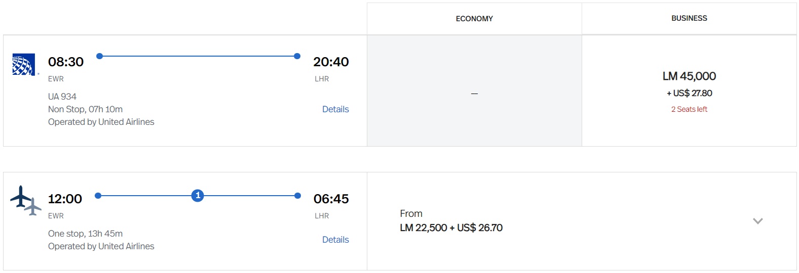 LifeMiles Newark to London