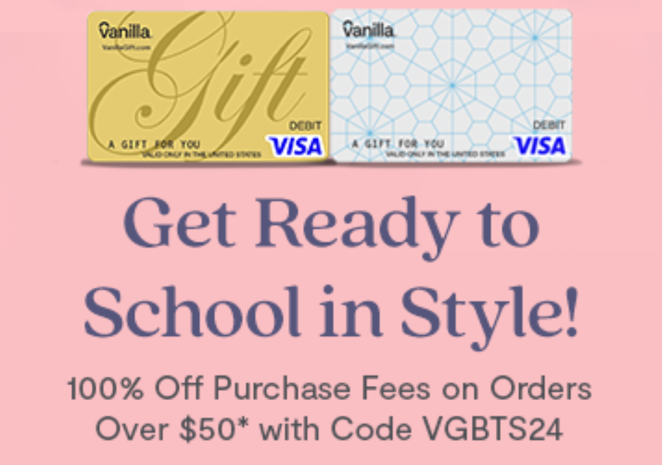 Save 100% on fees for purchasing a Vanilla Visa Gift Card with promo code VGBTS24