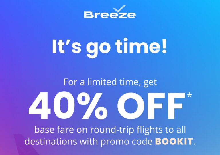 Breeze Airways Save 40 on base fares with promo code BOOKIT (Book by