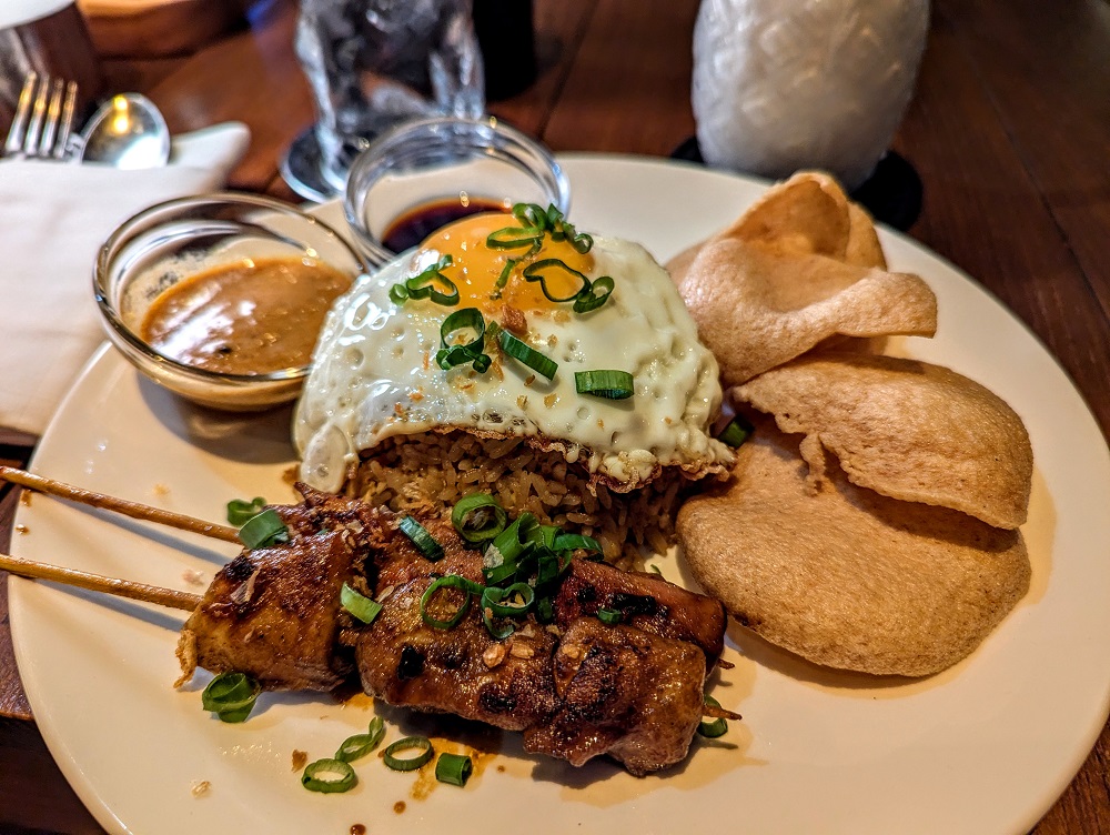 Conrad Maldives Rangali Island - Rangali Bar - Nasi Goreng (chicken & prawn fried rice with fried egg, chicken satay & prawn crackers)