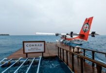 Seaplane landing dock at the Conrad Maldives Rangali Island