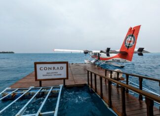 Seaplane landing dock at the Conrad Maldives Rangali Island
