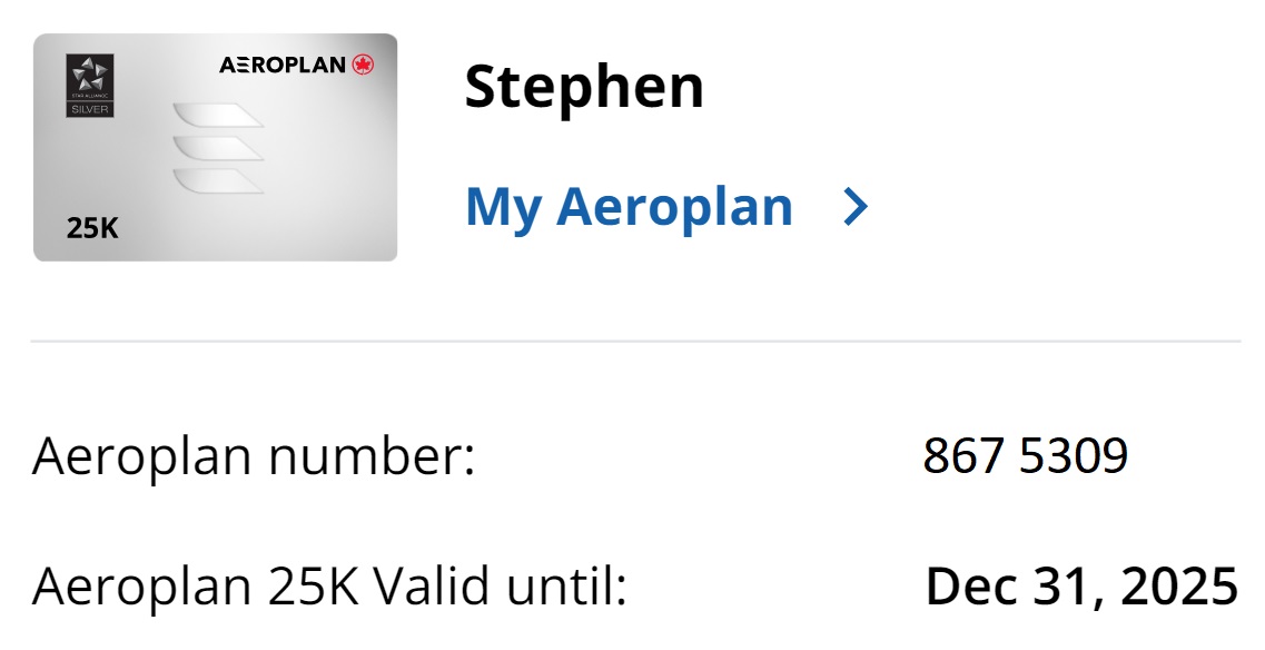 Air Canada Aeroplan 25k status