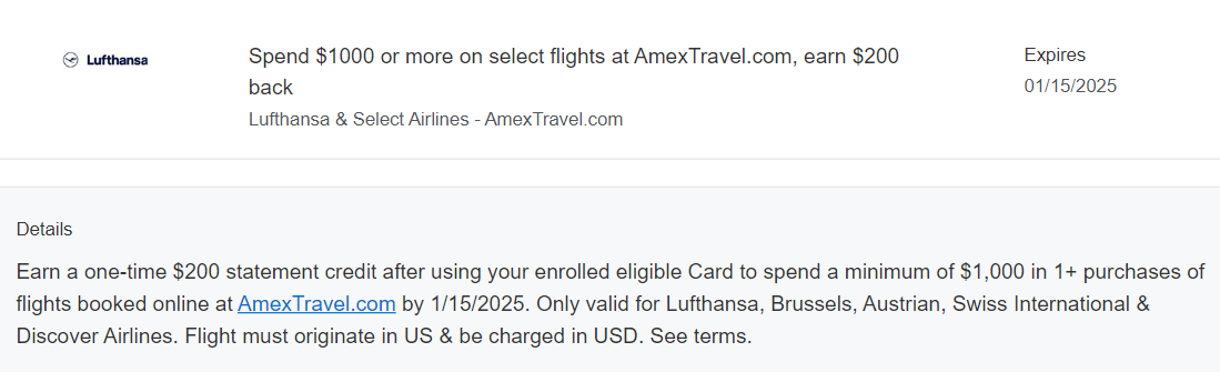 Amex Travel Amex Offer Lufthansa Swiss