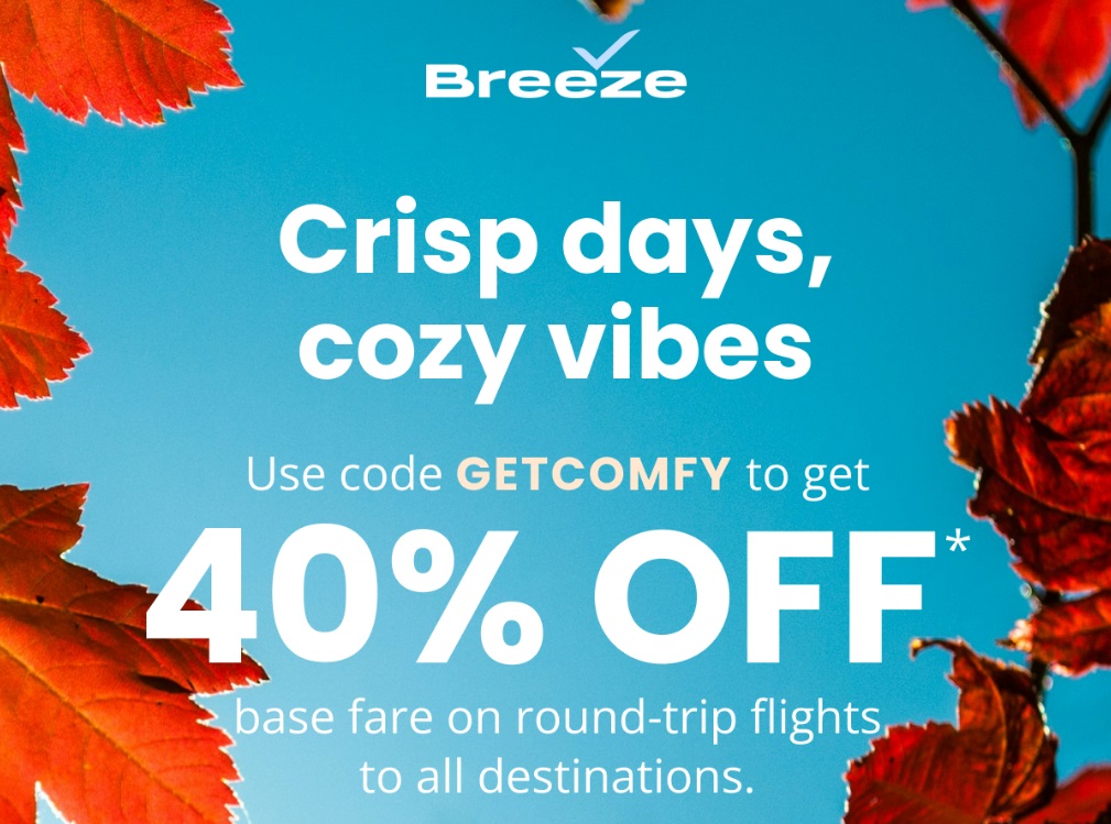 Breeze Airways promo code GETCOMFY