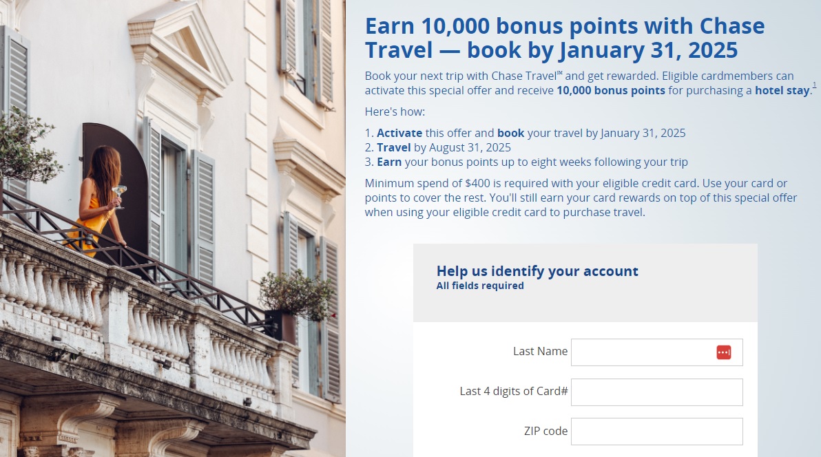 Book a Hotel Stay Over 0 with Chase Travel and Earn 10,000 Bonus Ultimate Rewards (Targeted)