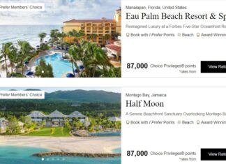 Choice Privileges Preferred Hotels 87.000 points cap