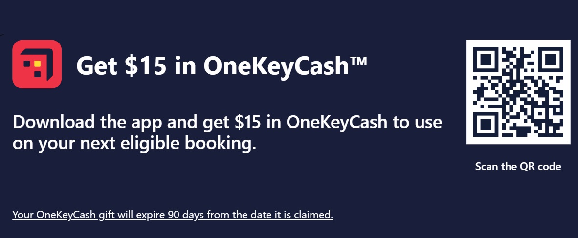 Hotelsdotcom $15 OneKeyCash download app