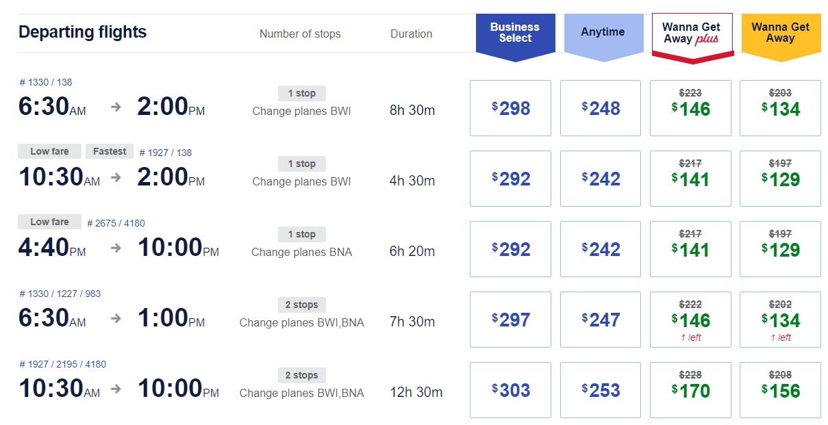 Southwest week of WOW promo code SAVEWOW ORF-ORD cash prices