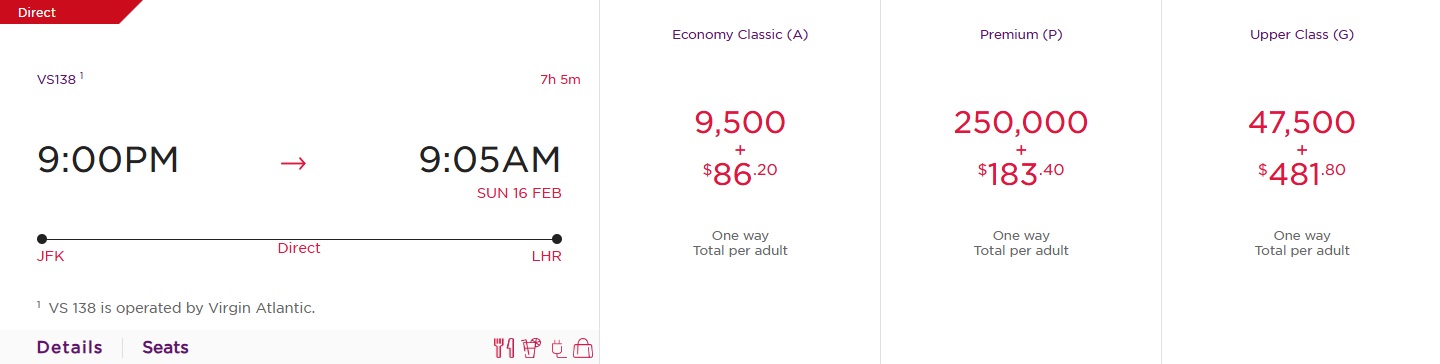 Virgin Atlantic JFK-LHR February 2025 pricing glitch 1