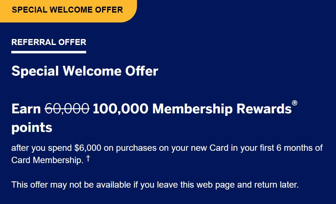 Amex Gold Card referral offer: 100K points (we need links)