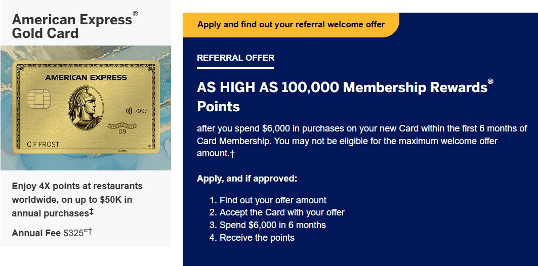 Amex Gold 100k referral offer as high as