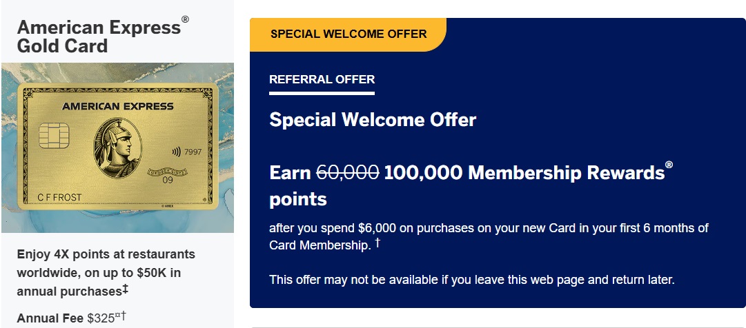 Amex Gold 100k referral offer