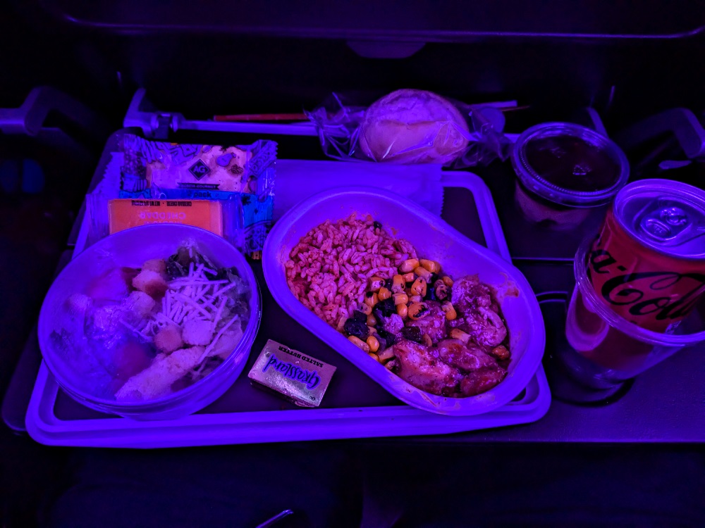 Dinner in economy class on Virgin Atlantic