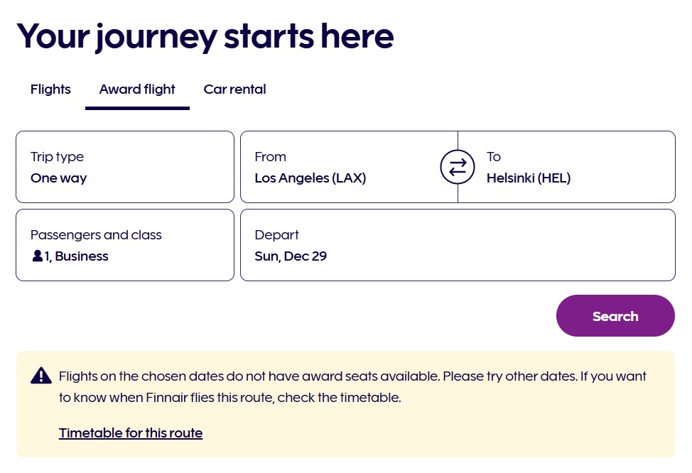 Finnair no award availability