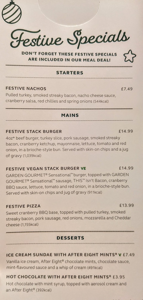 Premier Inn London Heathrow Terminal 4 - Festive dinner menu