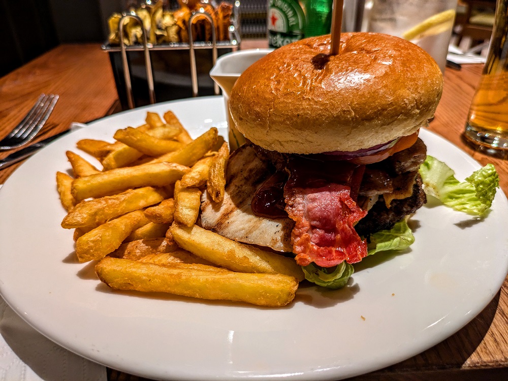 Premier Inn London Heathrow Terminal 4 - Festive stack burger with turkey, bacon, sausage, cranberry ketchup & more