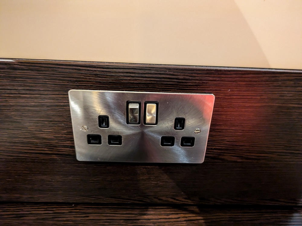 Premier Inn London Heathrow Terminal 4 - Power outlets - you'll want an adapter for non-UK plugs