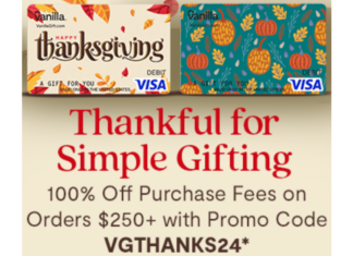 Vanilla Gift promo code VGTHANKS24.