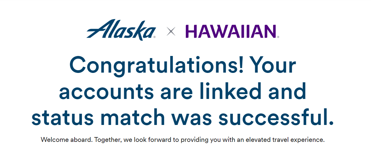 Alaska Mileage Plan and HawaiianMiles status matches now live