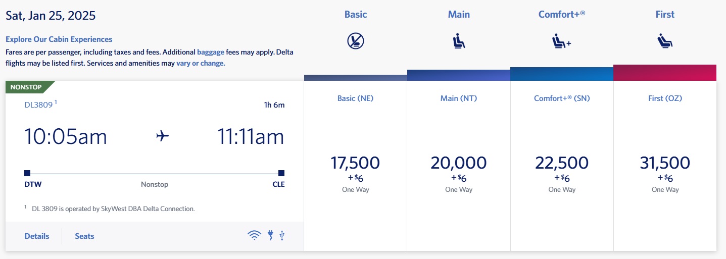 Flying Blue Delta DTW-CLE SkyMiles