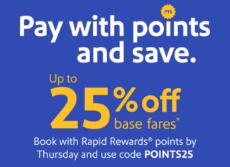 Southwest award sale promo code POINTS25