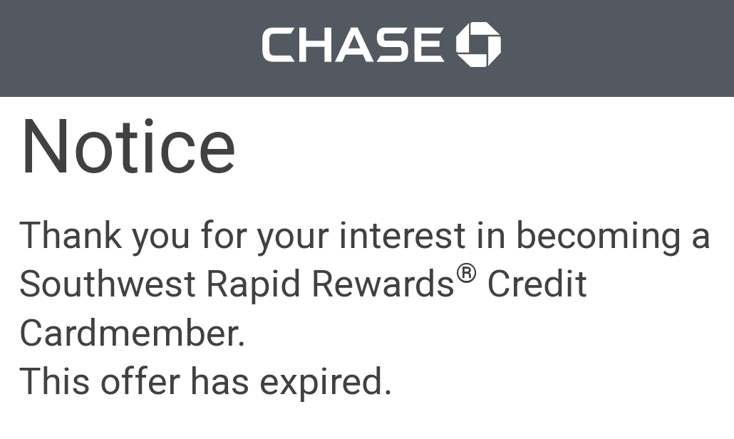 Chase Southwest expired offer