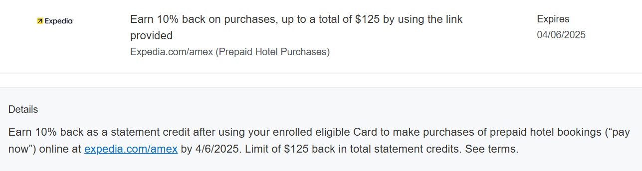 Expedia prepaid hotel Amex Offer
