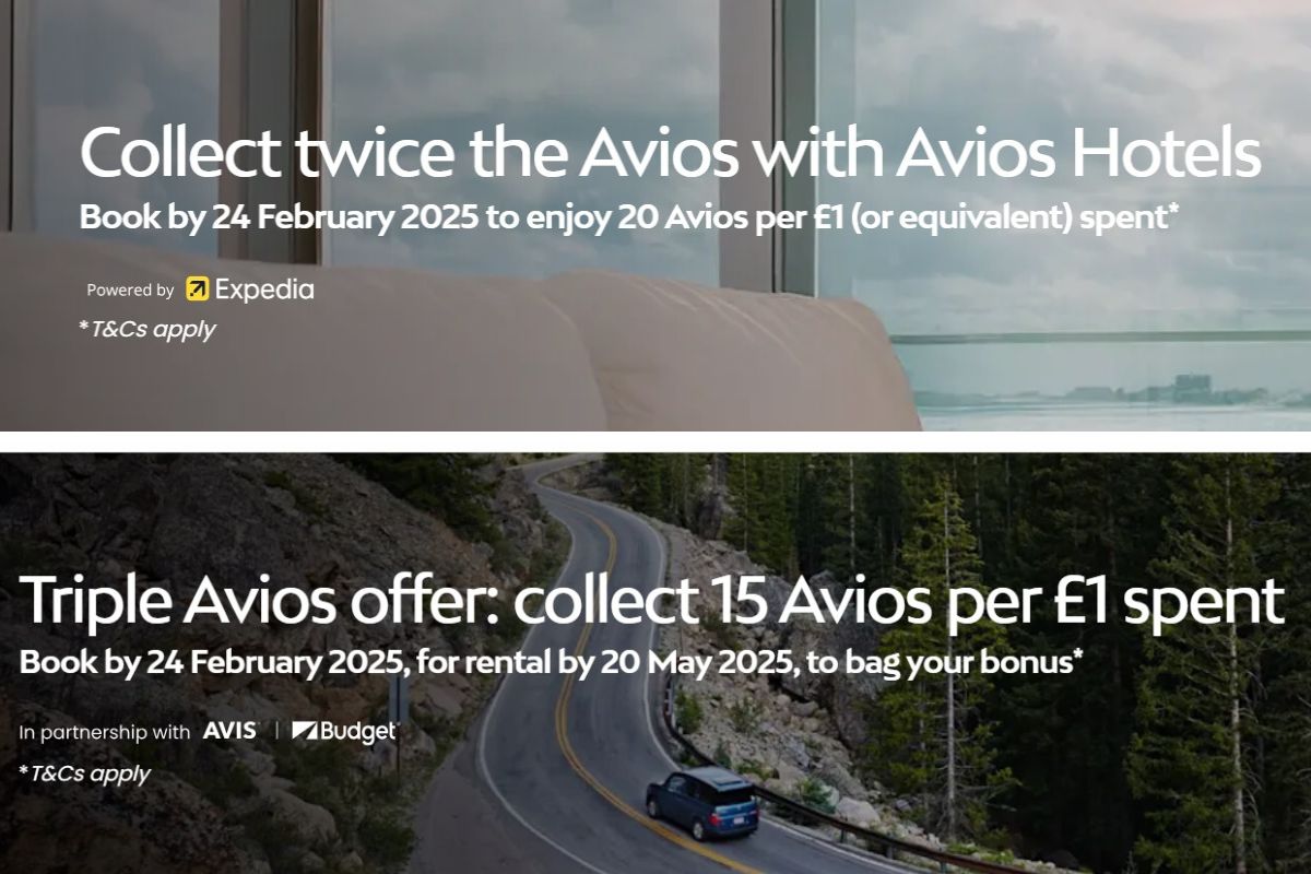 Avios 20x hotel bookings 15x car rentals