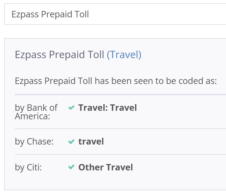 AwardWallet merchant lookup tool - EZPass breakdown