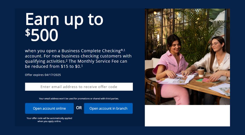 Up to a $500 bonus with Chase Business Checking (no direct deposit required)