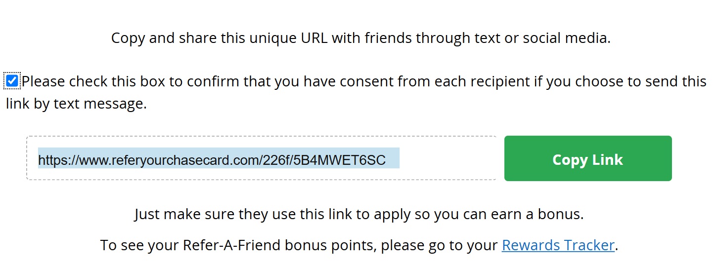 Chase refer a friend checkbox with green button