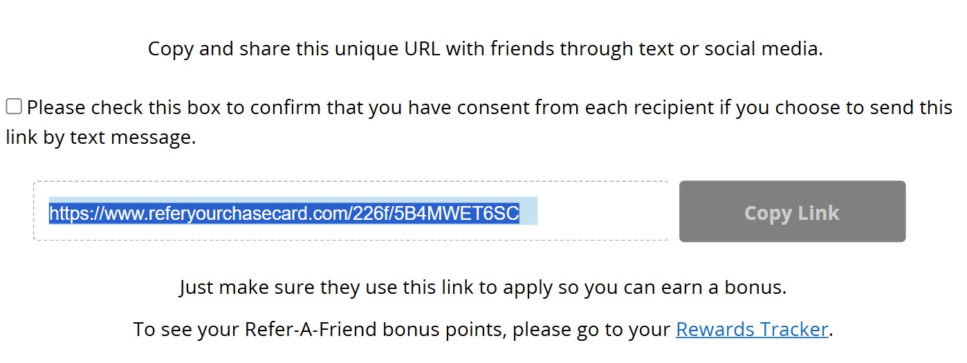 Chase refer a friend checkbox with link highlighted