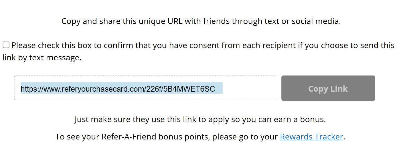 Chase refer a friend checkbox without green button