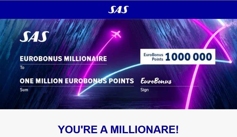 SAS EuroBonus Millionaire confirmation