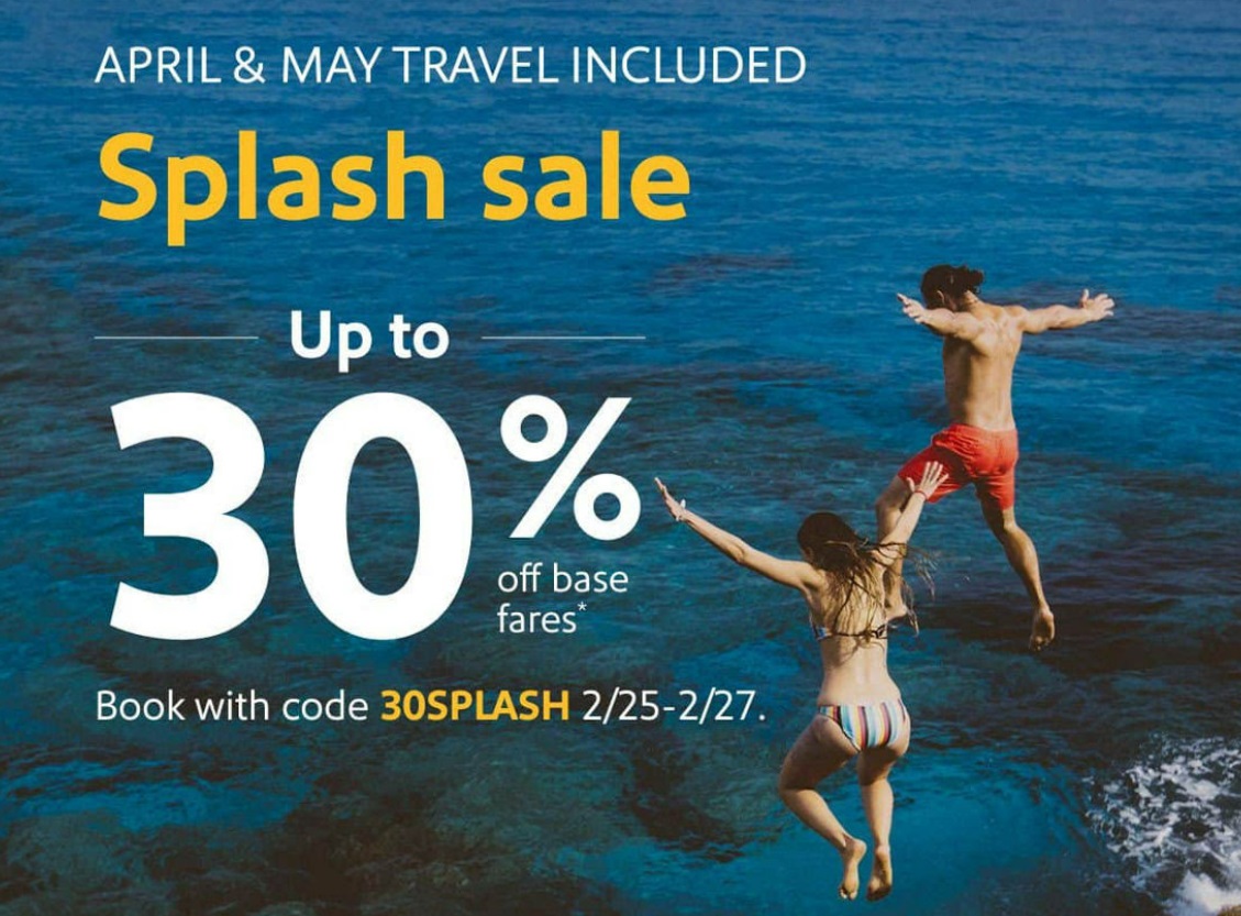 Southwest 30% discount promo code 30SPLASH