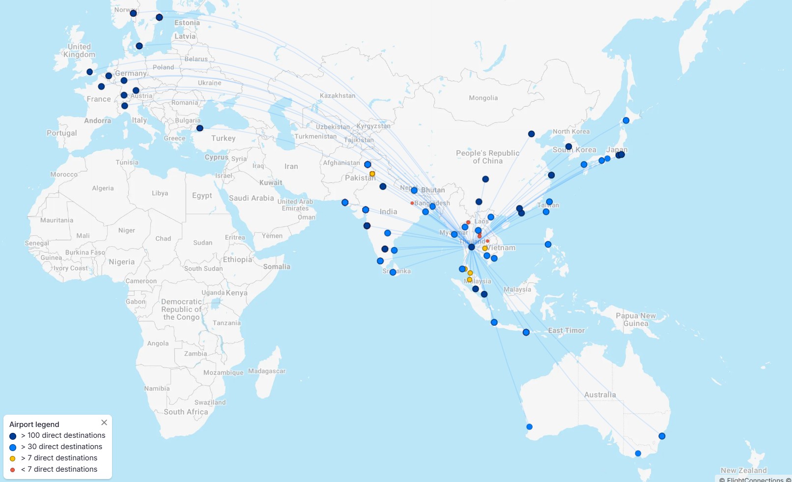 Thai Airways Route Map via Flight Connections