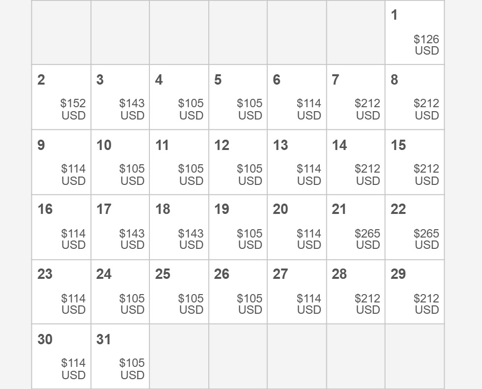 Wyndham has a Price Calendar: See nightly prices for two months at a time