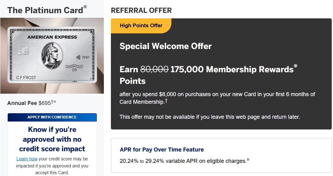 Amex Platinum 175k referral offer