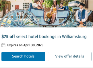 Capital One Travel $75 off Williamsburg VA