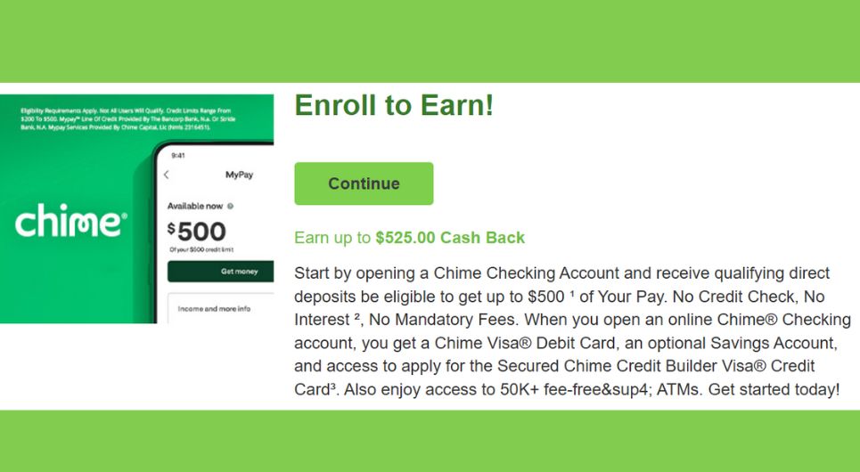 $525 Checking Account Bonus With Chime and InBoxDollars