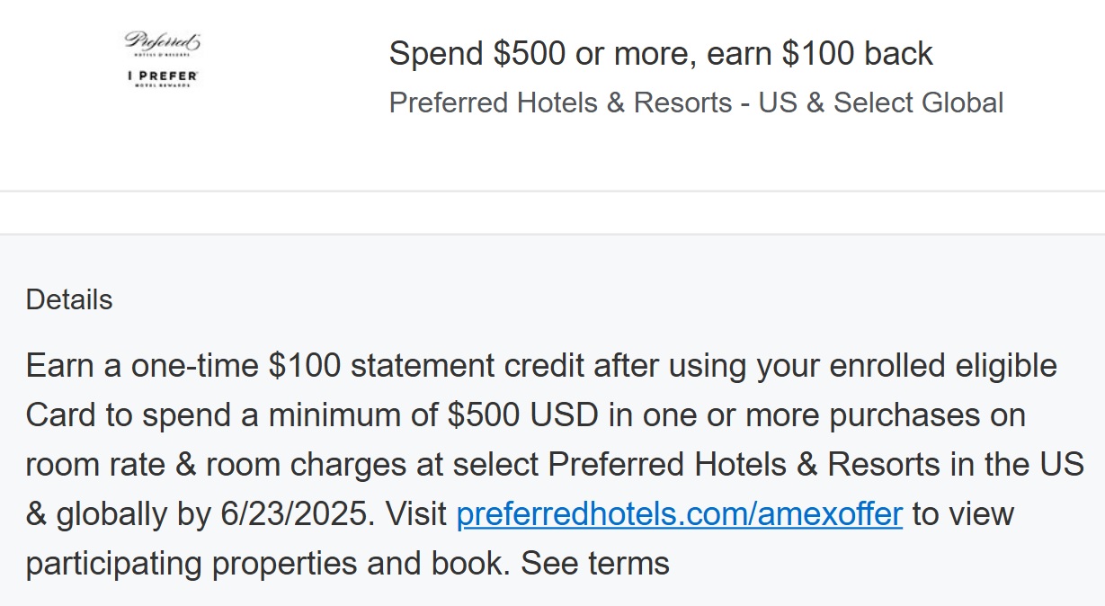 Preferred Hotels & Resorts Amex Offer